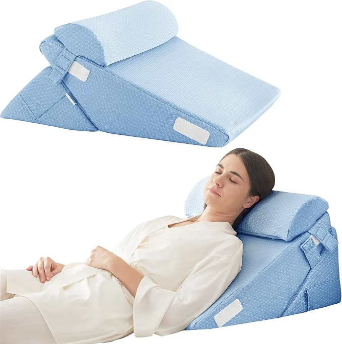 Smart 3Pcs Orthopedic Bed Wedge Pillow Set Foam Wedge Pillow Post Surgery for Back Leg and Knee Support Adjustable 9 amp 12 Inch Folding Triangle Pillow for Sleeping Acid Reflux Snoring Light Blue Superior