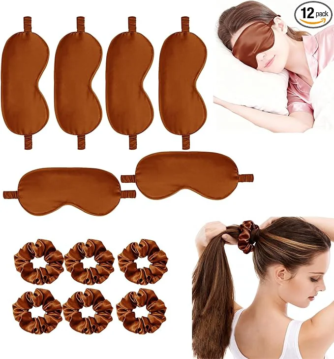 Refined 12Pcs Silk Sleep Masks Satin Eye Mask Silky Eyes Cover Blindfold Eyeshade Hair Genuine