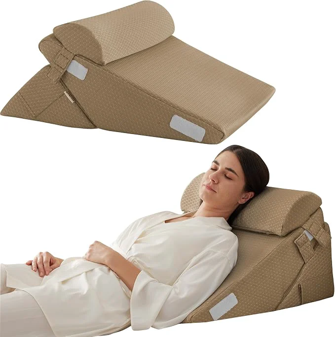 Secure 3Pcs Orthopedic Bed Wedge Pillow Set Foam Wedge Pillow Post Surgery for Back Leg and Knee Support Adjustable 9 amp 12 Inch Folding Triangle Pillow for Sleeping Acid Reflux Snoring Brown High-Grade