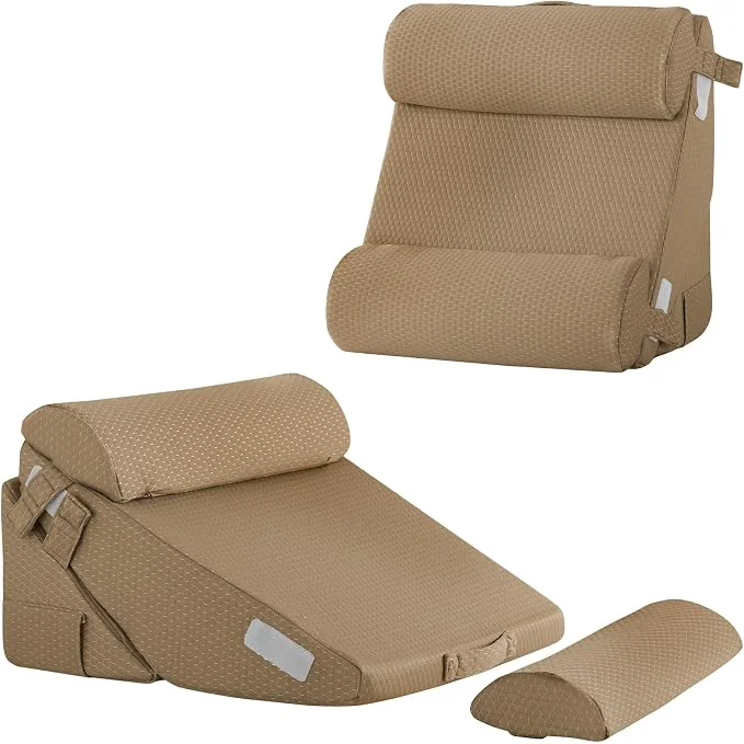 Minimalist Adjustable 4pcs Bed Wedge Pillow Set Memory Foam Wedges Pillow Post Surgery for Back Neck Leg Pain Relief Pillows Wedge for Sleeping Sitting up in Bed Acid Reflux and GERD Brown Fine