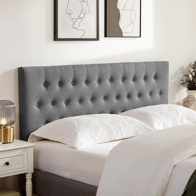Consistent Tufted Upholstered Headboard Queen Size Adjustable Height 37- 51 in Gray Sturdy and Durable Solid Wood Bed Headboard Fabric Queen Headboard Only Modern Button Diamond Design Head Board Lightweight