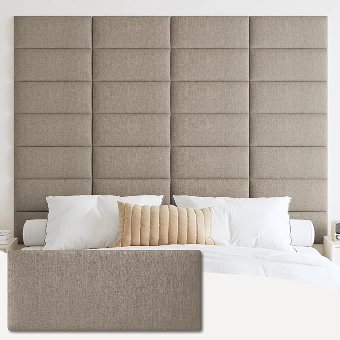 Environmentally Friendly IFNOW Wall Mounted Headboard Peel and Stick Panels Linen Queen 3D Soundproof Acoustic Padding Reusable and Removable Tufted fabric Bed Headboard for bedroom 9 Panels 10 quot x 24 quot Unique