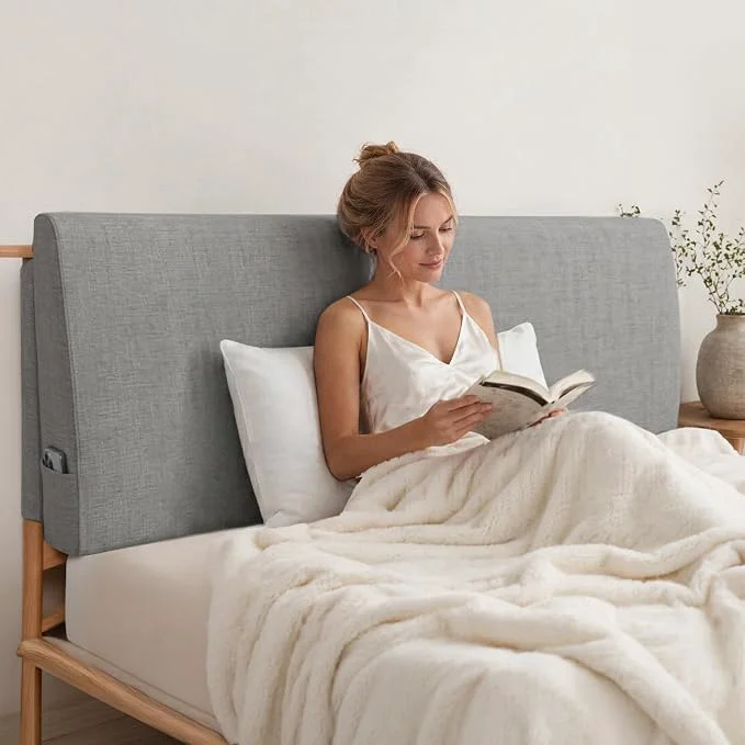 Excellent Upholstered Headboard Queen Size Bed Frame Mount Easy Assemble Works with Metal Wood Frame Beds Dorm Daybed RV Modern Style Grey Supportive Cushion with Washable Cover Dependable