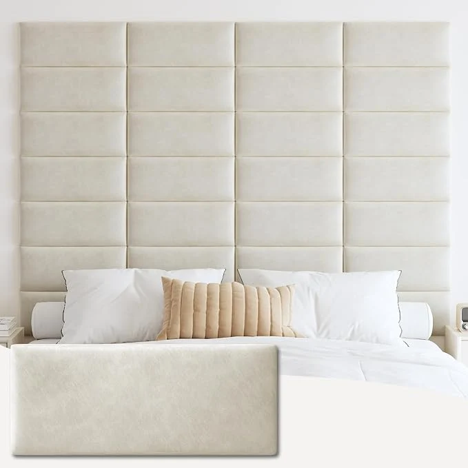 Fine IFNOW Wall Mounted Headboard Peel and Stick Panels Lvory White King Upholstered 3D Soundproof Acoustic Panels Reusable and Removable Padded Leather Bed Headboard 12 Panels 9.84 quot x 23.62 quot Powerful
