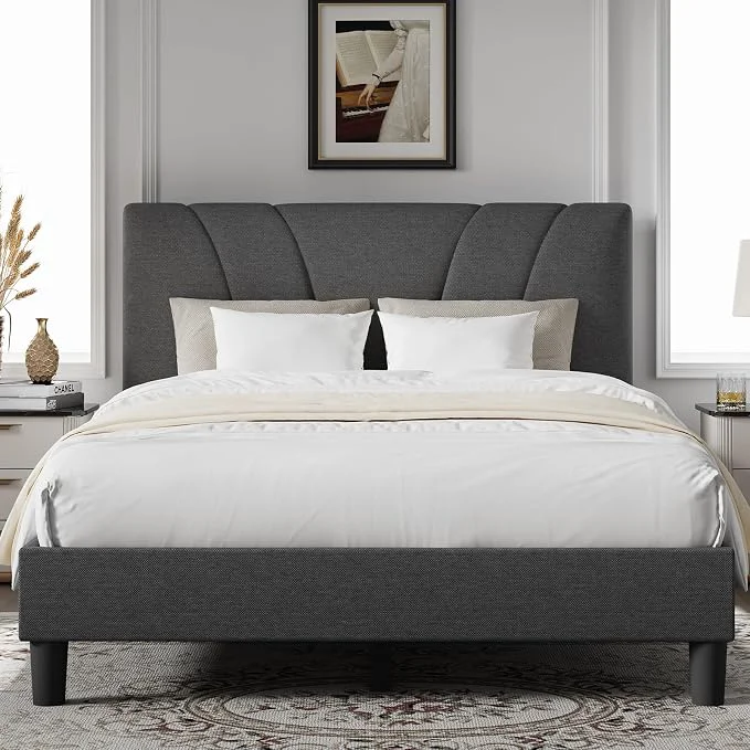 Secure Novilla King Bed Frame and Headboard Linen Upholstered King Size Bed Frame with Wood Slats Support No Box Spring Needed Heavy Duty Feet Easy Assembly Grey User-Friendly