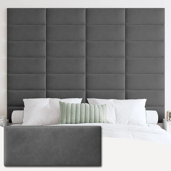 Contemporary IFNOW Wall Mounted Headboard Peel and Stick Panels Dark Grey King Upholstered 3D Soundproof Acoustic Panels Reusable and Removable Padded Leather Bed Headboard 12 Panels 9.84 quot x 23.62 quot Luxury