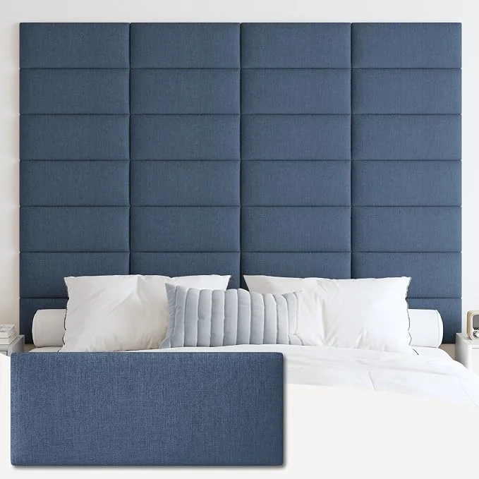 Professional IFNOW Wall Mounted Headboard Peel and Stick Panels Blue King 3D Soundproof Acoustic Padding Reusable and Removable Tufted fabric Bed Headboard for bedroom 12 Panels 10 quot x 24 quot Environmentally Friendly