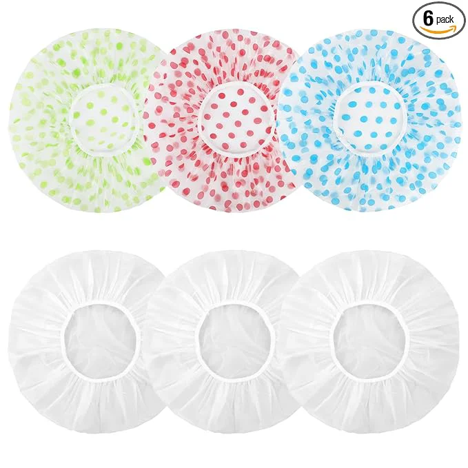 Efficient 6 Pcs Shower Caps Waterproof Bath Caps Plastic Reusable Shower Caps Elastic Outstanding