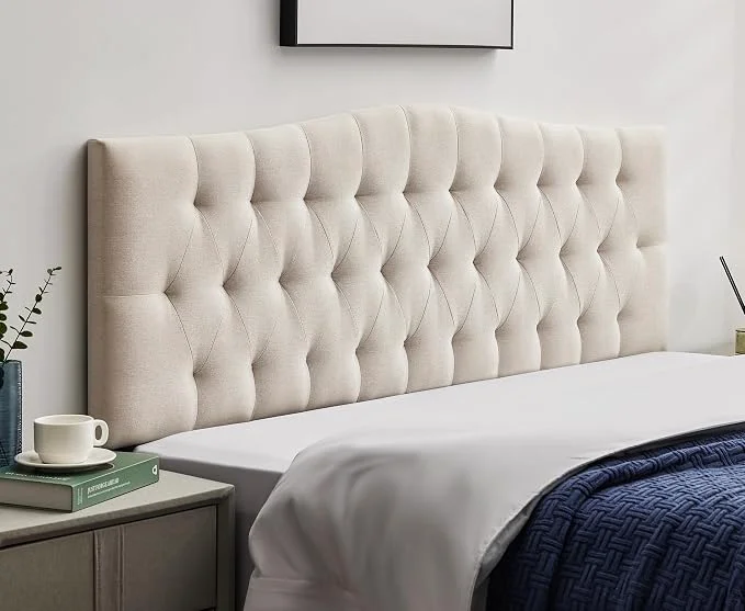 Reusable Tufted Upholstered Queen Size Headboard Only Adjustable 38-50 in Beige Queen Headboard for Queen Size Bed Durable Linen Fabric Headboards Modern Diamon Design Wood Head Board Smart