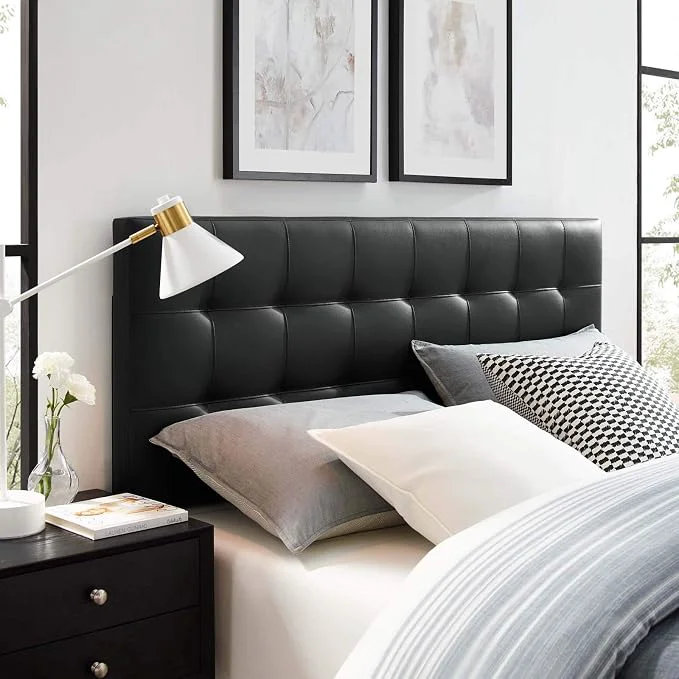 Fine Modway Lily Tufted Faux Leather Upholstered Queen Headboard in Black Modern