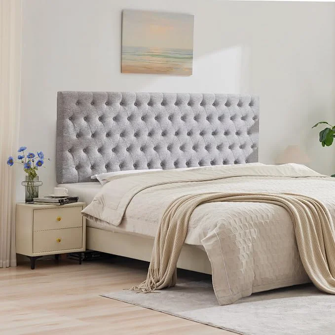 Elite Upholstered King Headboard Only Premium Linen Button Tufted Headboards Adjustable Solid Wood Head Board Padded Headboard with Solid Wood Legs in Bedroom Grey Unique