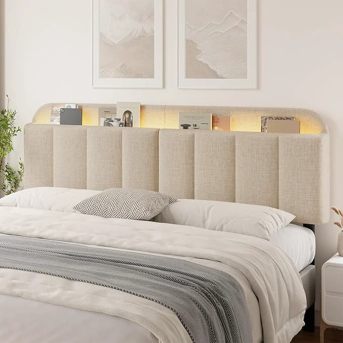 Soft Headboard for King California King Size Bed Upholstered Bed HeadBoard with Storage Linen Fabric Head Board with Vertical Channel Design Height Adjustable Easy to Assemble Beige Next-Generation