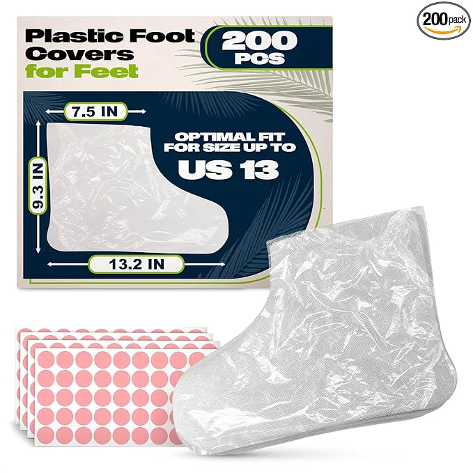 Stylish 200 Pcs Plastic Foot Covers for Feet – 13 US Leak-Proof Ribbed Anti-Slip Design Flexible