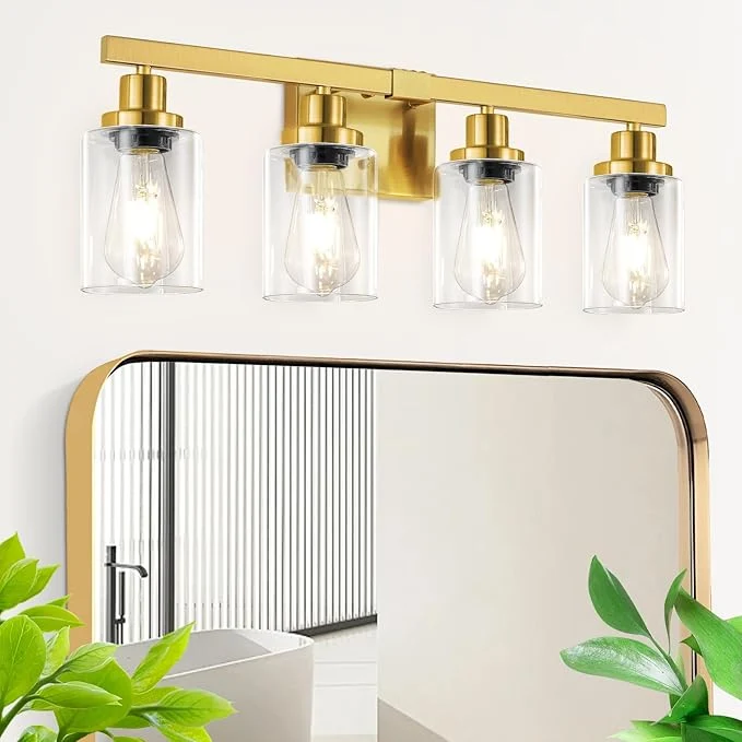High-Grade Bathroom Vanity Light 4-Light Modern Matte Gold Wall Sconce Lighting Long-Lasting