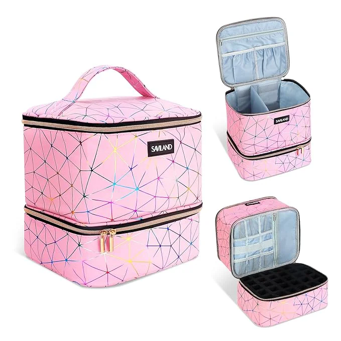 Fast SAVILAND Nail Polish Organizer Bag PU Leather Nail Polish Storage Organizer Comfortable
