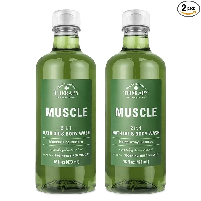 Authentic Village Naturals Therapy Muscle Foaming Bath Oil and Body Wash 16 oz. 2 pack Expertly Made