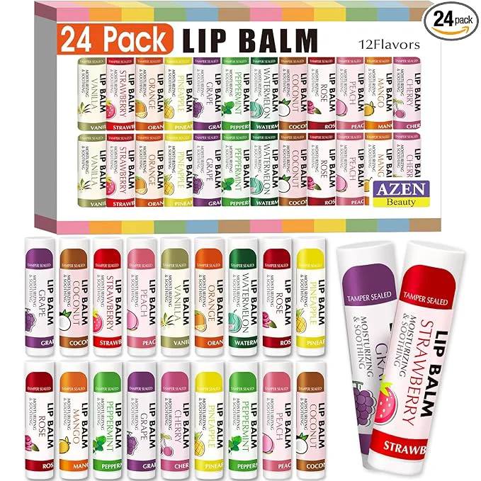 Durable AZEN 24 Pack Lip Balm Bulk Moisturizing Lip Balms Enhanced