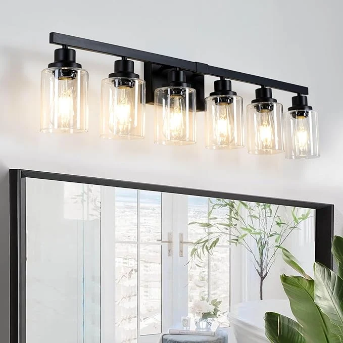 High-End 6-Light Black Vanity Lights 38” Modern Bathroom Vanity Lighting Fixtures Above World-Class