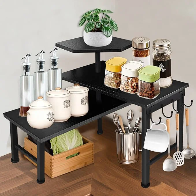 Smooth Counter Organizer Shelf 3 Tier Moveable Black Corner Shelf Organizer Prestigious