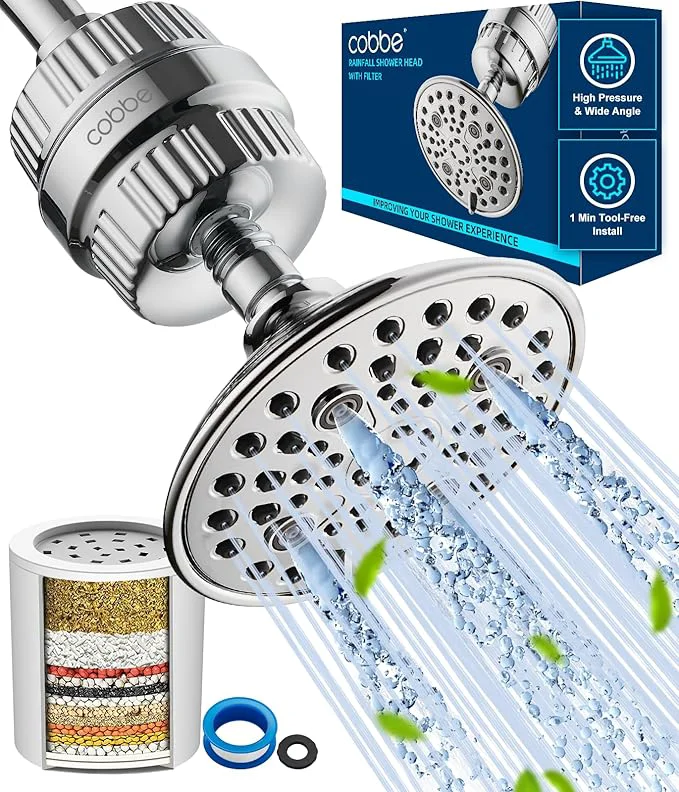 Exclusive Cobbe 6-Setting High Pressure Filtered Shower Head Combo Detachable Rain Luxury