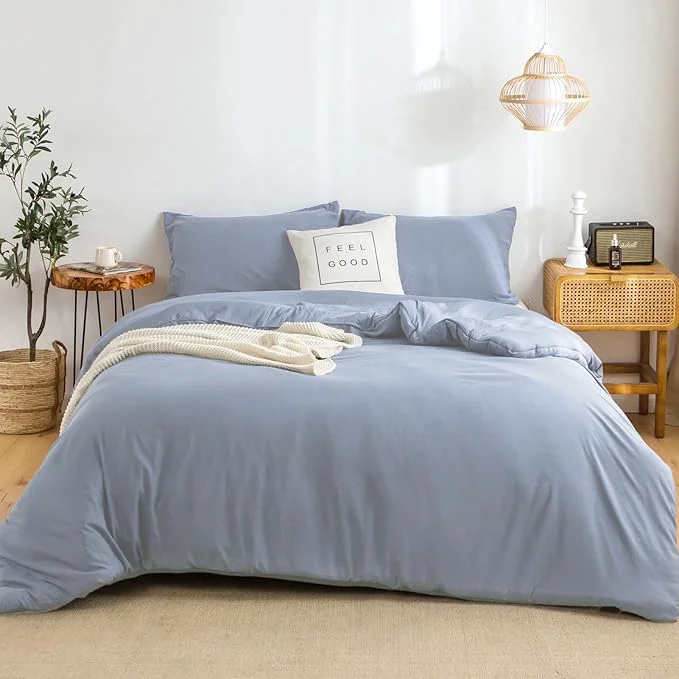 Original COTTEBED Solid King Bedding Comforter Sets – Super Soft Fully Thin Lightweight Washed Cotton Microfiber – 1 Bed Blanket Down Comforter and 2 Pillow Shams Set King California King Light Dusty Blue Easy-to-Use