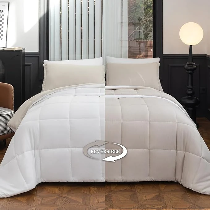 Trusted King Size Comforter Set – 8-Piece White Bedding with Breathable Reversible Down Lightweight Comforter Bed Skirt Flat Sheets Pillowcases amp Pillow Shams Authentic