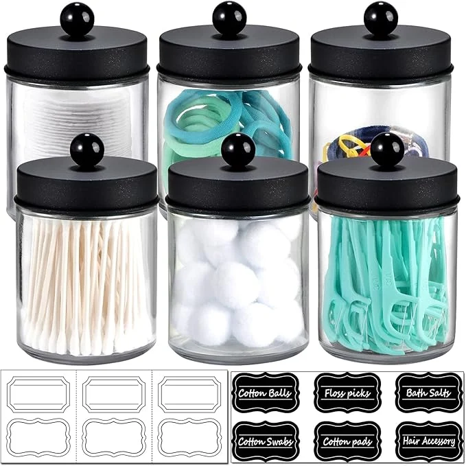 Pure Amolliar 6Pc Apothecary Jars Bathroom Vanity Organizer- Rustic Farmhouse Decor Powerful