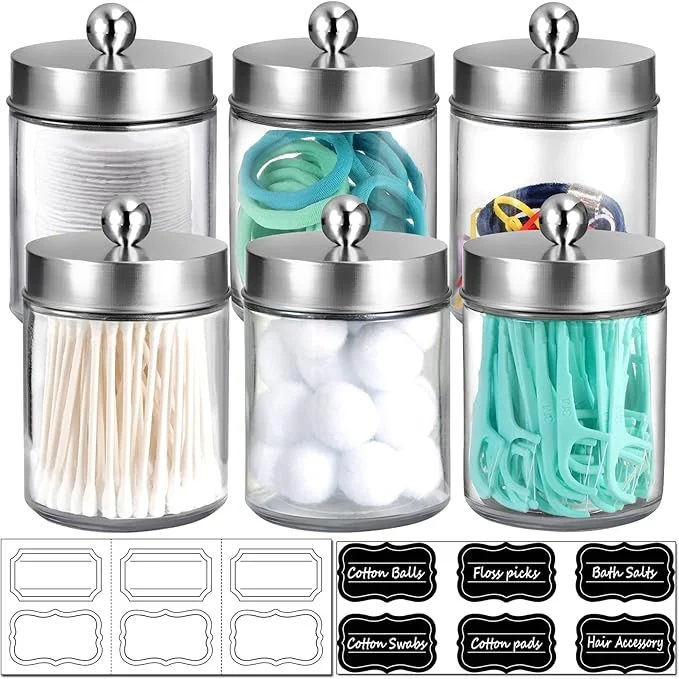 Outstanding Amolliar 6Pc Apothecary Jars Bathroom Vanity Organizer- Rustic Farmhouse Decor Practical