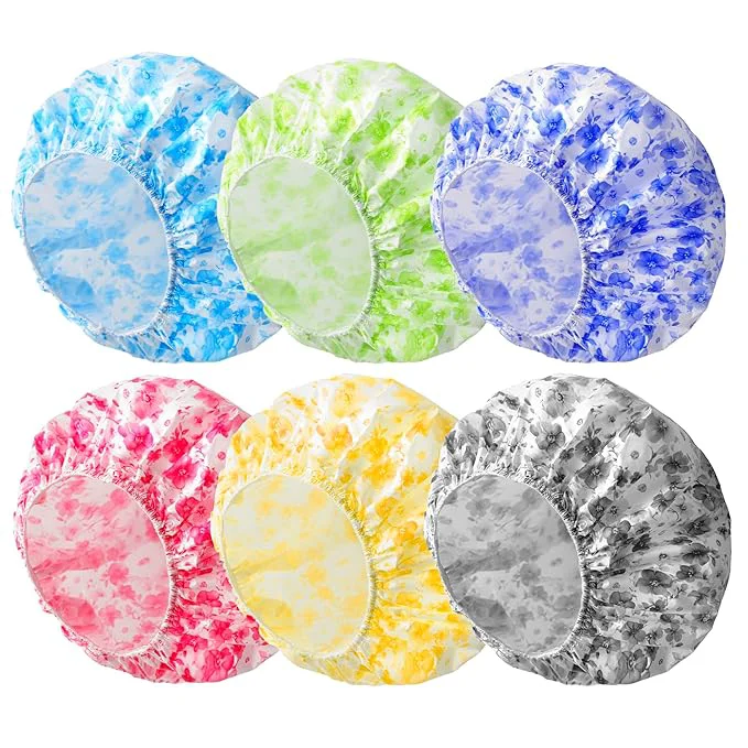 Official 6 PCS Shower Caps for Women Double Side Waterproof Shower Cap Reusable Excellent