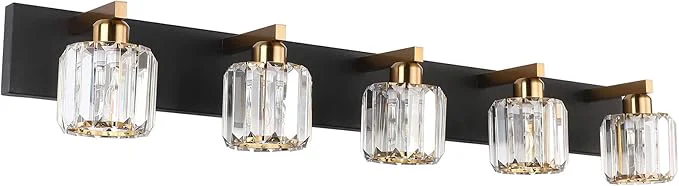 Relaxed Aipsun Crystal Bathroom Vanity Light Black Vanity Lighting fixtures 5 Lights Authentic