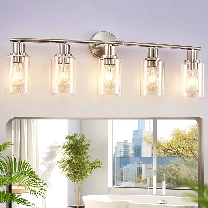 Breathable DLLT 5-Light Bathroom Light Fixtures Nickel Modern Vanity Lights Reliable