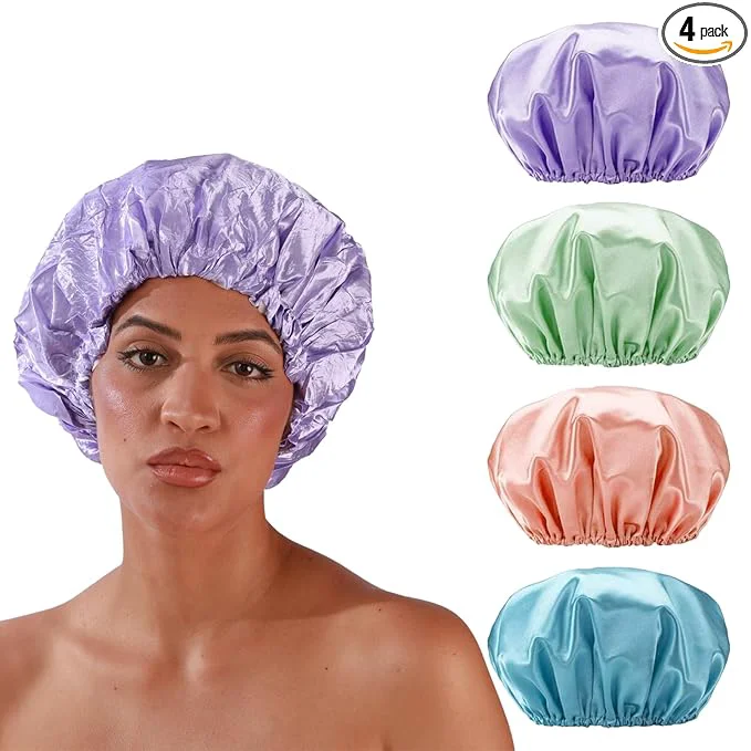 Quality Smilco 4 Pack Shower Caps for Women Reusable Waterproof Double Layer Bath Cap Certified