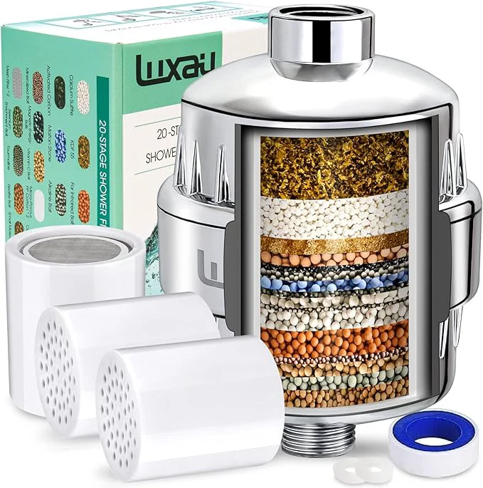 Durable 20 Stage Shower Filter w 3 Cartridge Shower Head Filter Improve Skin Hair Selected