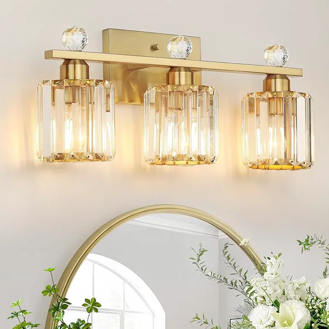 Selected 3-Light Gold Bathroom Light Fixtures Modern Bathroom Vanity Lights Fixture Easy-to-Use