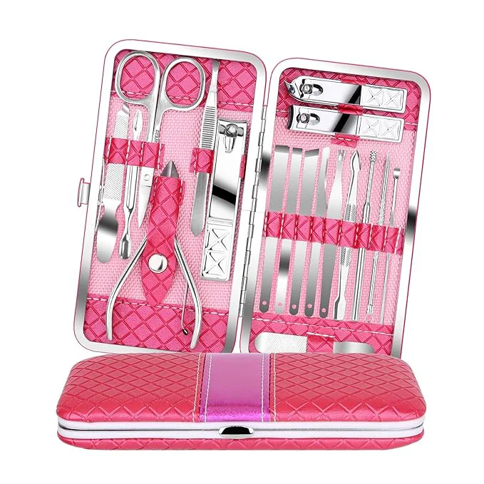Convenient Teamkio 18pcs Manicure Set Pedicure Nail Clippers Set Travel Hygiene Kit Green