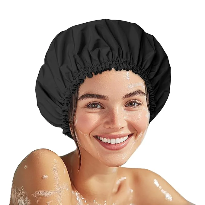 Smooth Shower Cap for Women Double Layer Waterproof Bath Cap Reusable Hair Protector High-Quality
