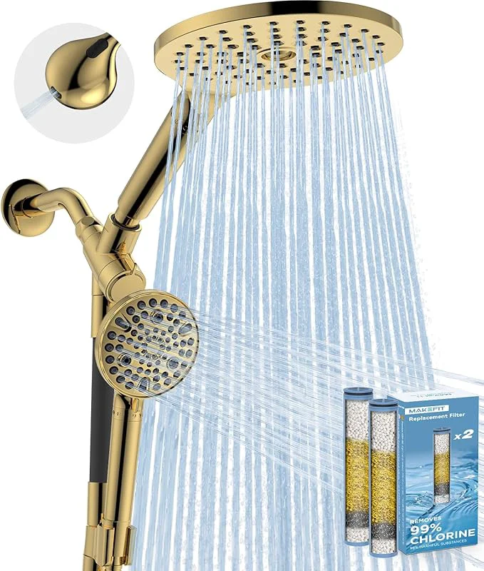 Solid MakeFit Dual Filtered Rain Shower Head Combo High Pressure Handheld Shower Head Easy-to-Use