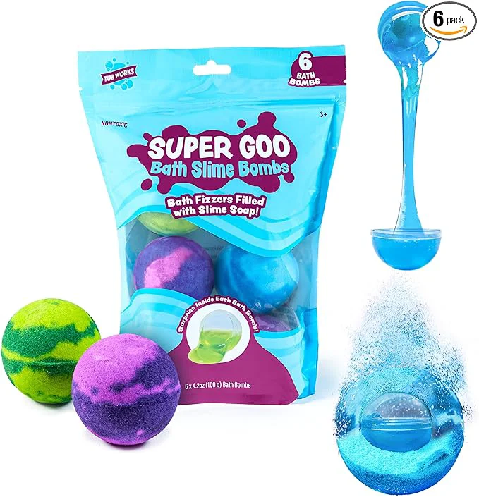 Durable Tub Works Super Goo Bath Slime ‘Surprise’ Bombs 6 Pack Kids Bath Bombs Recyclable
