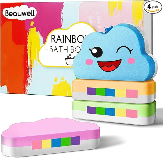 Powerful Rainbow Bath Bombs for Kids Handmade 4 Pcs Kids Bath Bombs Gift Set for Girls Responsible