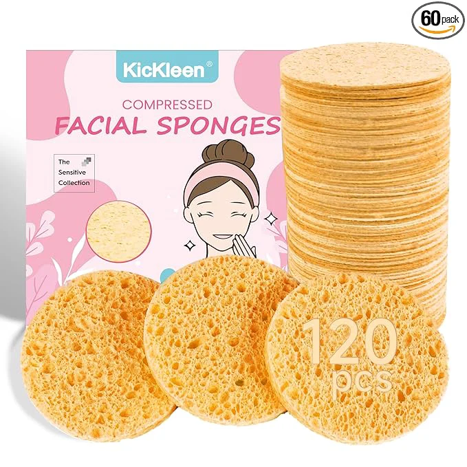 First-Class 120-Count Compressed Facial Sponges Kickleen Natural Cellulose Cosmetic Carefully Designed