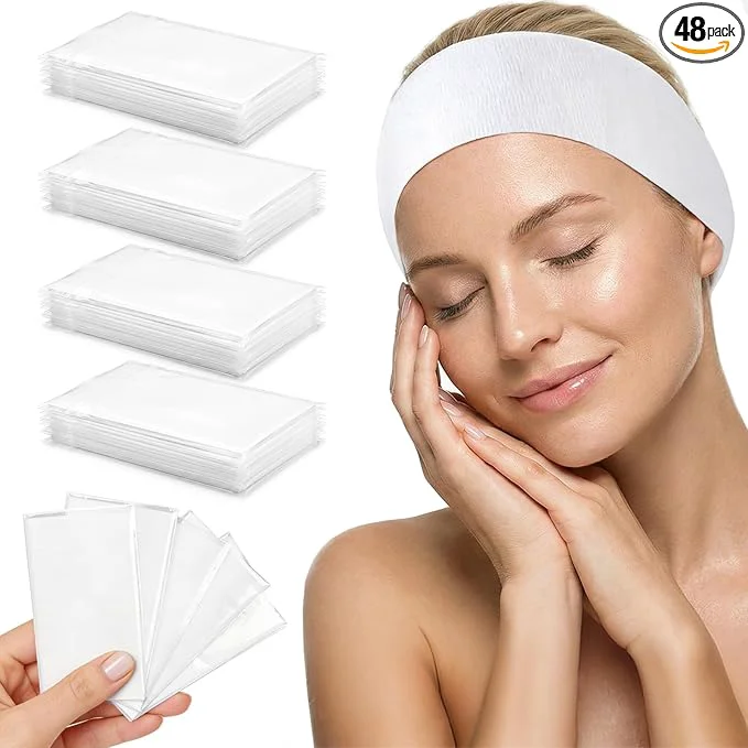 Convenient Disposable Headbands for Spa Facials – 48pcs White Disposable Spa Headbands Recyclable