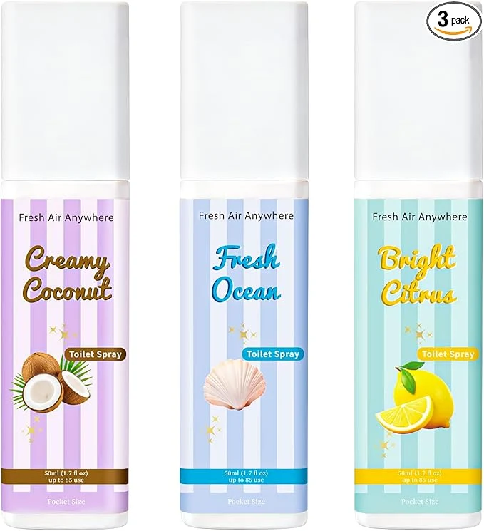 Convenient Toilet Spray Ocean Coconut 3 Pack 1.7 fl oz each Bathroom Odor Eliminator Lightweight