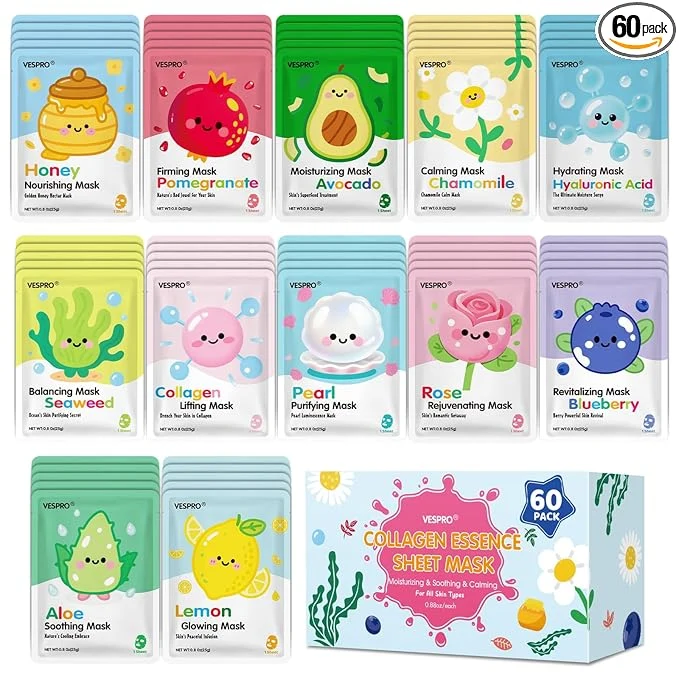 Easy-to-Use 60 Pack Bulk Collagen Facial Masks moisturizing Hydrating Face Masks Innovative