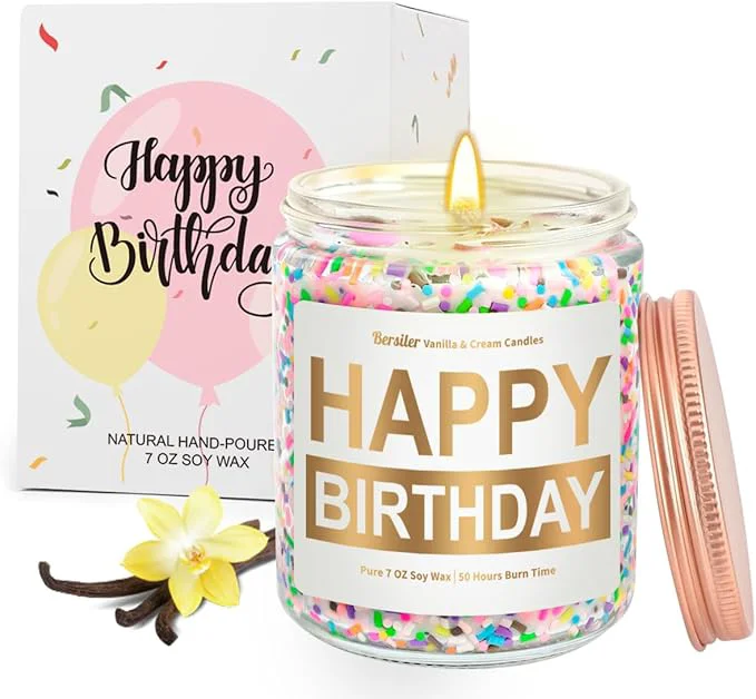 Authentic Candles for Birthday Vanilla Cream Scented Candle 7OZ Happy Birthday Candle Enhanced