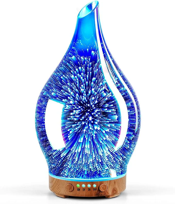 Stylish Porseme Oil Diffuser 3D Glass Aromatherapy Ultrasonic Humidifier Air Refresh Safe