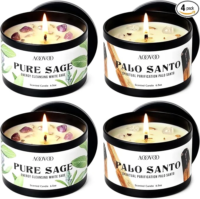 Elite AOOVOO 4 Pack Sage Candles Fine Crafted