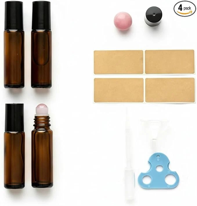 Lightweight 4 PACK Roller Bottles for Essential Oils Luxury