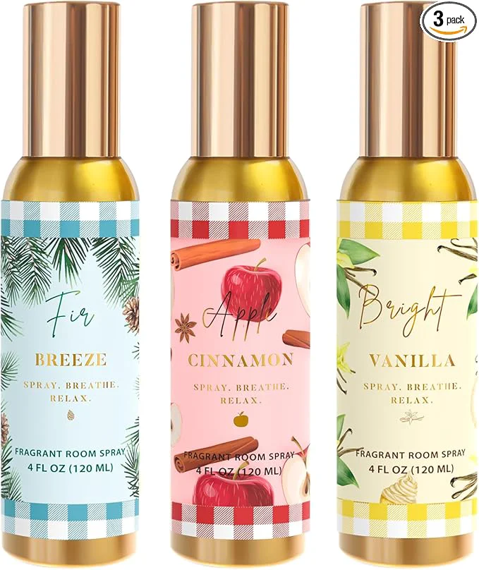 Traditional Room Spray Bright Vanilla Cinnamon Apple Fir Breeze 3 Pack Each 4 fl oz Powerful
