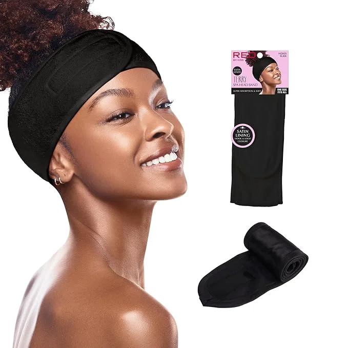 Classic Red by Kiss Spa Headband for Washing Face Adjustable Velcro Wrap Facial Makeup Eco-Friendly