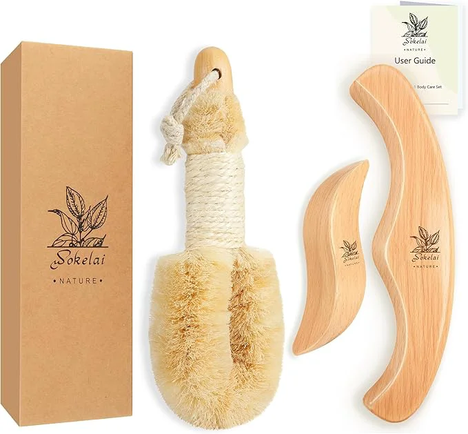 Fast Dry Body Brush Set for Lymphatic Drainage Natural Sisal Bristle Dry Brushing Dependable
